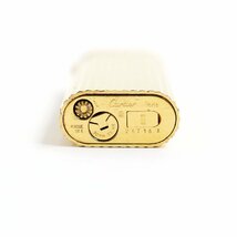良品 Cartier カルティエ 1Pダイヤモンド ロゴ刻印 オーバル型 ストライプ柄 ローラー式 ライター ゴールド スイス製 着火確認済み_画像4