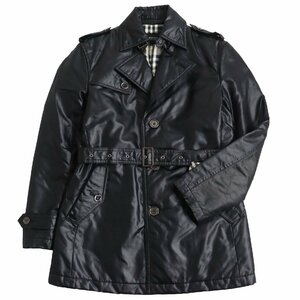 極美品 BURBERRY BLACK LABEL バーバリーブラックレーベル 中綿入り 裏地チェック柄 シングル トレンチコート ブラック M 正規品 メンズ