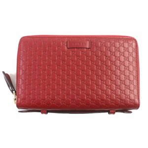 美品 GUCCI グッチ 544250 マイクログッチシマ レザー ラウンドZIPウォレット ジッピーオーガナイザー 長財布 赤 ゴールド金具 伊製 メンズ