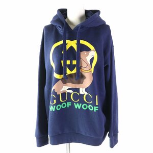  превосходный товар Gucci обычная цена 148500 иен 23SS 717427 хлопок 100% Inter locking G WOOF WOOF принт тянуть over Parker темно-синий XS сделано в Италии стандартный товар 