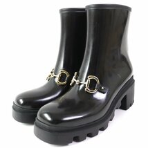 【ドンドン見直し】極美品 GUCCI グッチ 659707 ラバー ホースビット ショートブーツ レインブーツ ブラック 39 箱袋付 伊製 レディース_画像1