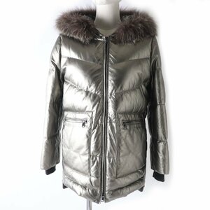  ultimate beautiful goods Brunello Cucinelli leather cashmere using FOX fur * with a hood down coat metallic Gold 42ga- men to attaching made in Italy lady's 