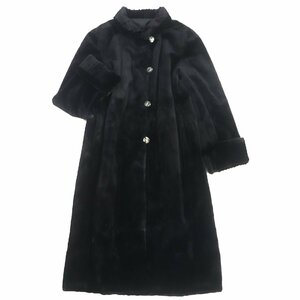 極美品 VIOLETA MINK ミンク シルク100% リバーシブル 本毛皮超ロングコート ブラック Lサイズ相当 日本製 レディース