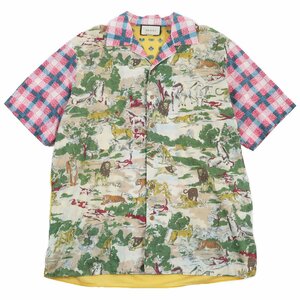 極美品●GUCCI グッチ 2019年製 574559 アニマルプリント 総柄 オーバーサイズ 半袖シャツ マルチカラー 44 イタリア製 正規品 メンズ