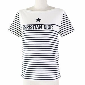  beautiful goods *Christian Dior Christian Dior 22 year made 243T31A4085 DIORIVIERA short sleeves T-shirt white navy M made in Italy regular lady's 