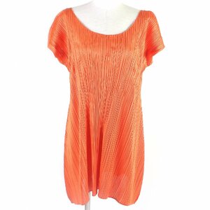  ultimate beautiful goods * pleat pulley z Issey Miyake PP11-JT585 scoop do neck short sleeves pleat One-piece orange 3 made in Japan regular goods lady's 