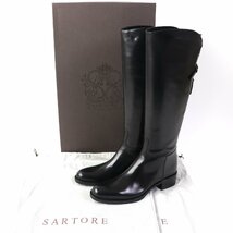 未使用品△SARTORE サルトル 定価121000円 SR3600 レザー ワンストラップ バックジップ ジョッキーブーツ ロングブーツ ブラック 39 伊製_画像2