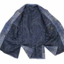 極美品△ETRO エトロ 2021年製 リネン・シルク混 COMFORTETRO 裏地ペイズリー柄 チェック柄 シングルテーラードジャケット 青系 46　正規品_画像3