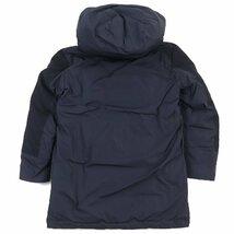 美品△MONCLER モンクレール 2018年製 PERRAULT レザーロゴパッチ・フード付き ダウンジャケット ダウンコート ネイビー 0 正規品 メンズ_画像2