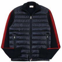 極美品●MONCLER モンクレール 2019年製 CARDIGAN ニット切り替え ロゴ入り ダブルジップ ダウンジャケット ネイビー S 正規品 メンズ_画像1