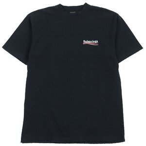 美品●BALENCIAGA バレンシアガ 22AW 641655 ラージフィット キャンペーンロゴ ダメージ加工 半袖Ｔシャツ ブラック XXS 正規品 メンズ