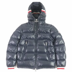 美品□MONCLER モンクレール 18-19AW ALBERIC トリコロール WZIP フーデッド ダウンジャケット ネイビー 0 ハンガー付き 正規品 メンズ