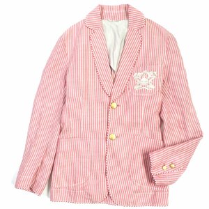  хорошая вещь V Vivienne Westwood man linen100%o-b Logo вышивка metal кнопка одиночный tailored jacket красный белый M стандартный товар мужской 