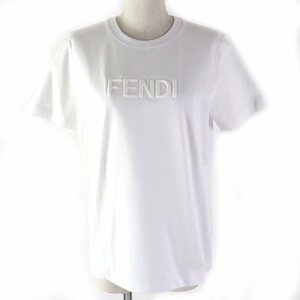 未使用品△FENDI フェンディ 21SS FS7254 コットン フロントエンボスロゴ クルーネック 半袖Ｔシャツ ホワイト M 伊製 正規品 レディース