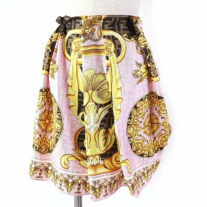  unused goods ^ fender che 22SS FQ7251 silk 100% Fendi Versace F Logo Zucca pattern ba lock miniskirt pink series 38 regular goods 