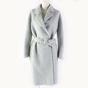 極美品★Max Mara マックスマーラ 101610836 アルパカ混 白タグ ベルト付 ロングラップコート グレー 42 イタリア製 正規品 レディース