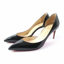 美品★Christian Louboutin クリスチャンルブタン パテントレザー ポインテッドトゥ ピンヒール パンプス ブラック 36 保存袋付 伊製_画像1