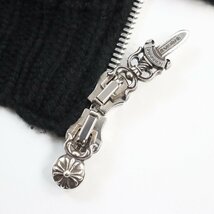 美品●CHROME HEARTS クロムハーツ 2213-304-1240 カシミヤ100％ クロスパッチ ジップアップカーディガン ブラック S USA製 正規品 メンズ_画像6