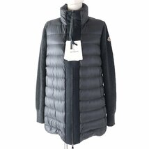 未使用品☆MONCLER モンクレール MAGLIONE ナイロン ウール ロゴワッペン付 ニット切替 ダウンコート グレー S レディース_画像1