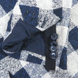 極美品□TAGLIATORE タリアトーレ リネン ギンガムチェック シングル アンコンジャケット テーラードジャケット 紺 48 イタリア製 正規品の画像6
