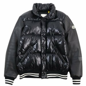 美品●モンクレールジーニアス 7 フラグメント ヒロシフジワラ 22-23AW QVINLAN 袖レザー ダウンジャケット ブラック 3 伊製 正規品 メンズ