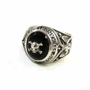  превосходный товар 0 Justin Davis VAMPS Van psSV925 Skull Logo печать кольцо "college ring" кольцо * кольцо черный серебряный 18 номер масса 26.5g