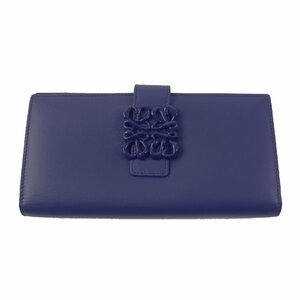 極美品★LOEWE ロエベ 定価101200円 C821S24X01 インフレーテッド アナグラム サテンカーフウォレット/長財布 紺 箱・袋付 スペイン製