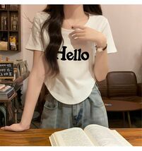 ロゴ Tシャツ HELLO ハロー レディース 白 ホワイト 白T 韓国_画像4