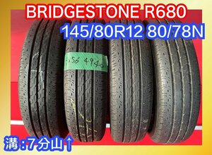 【送料無料】中古サマータイヤ 145/80R12 80/78N 2018年↑ 7分山↑ BRIDGESTONE R680 4本SET【40564940】