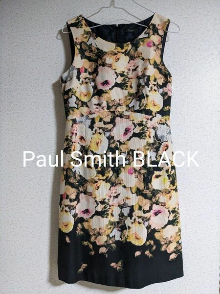 【セール】Paul Smith BLACK ポールスミス ブラック 花柄ワンピース ドレス 結婚式 二次会 およばれ サイズL