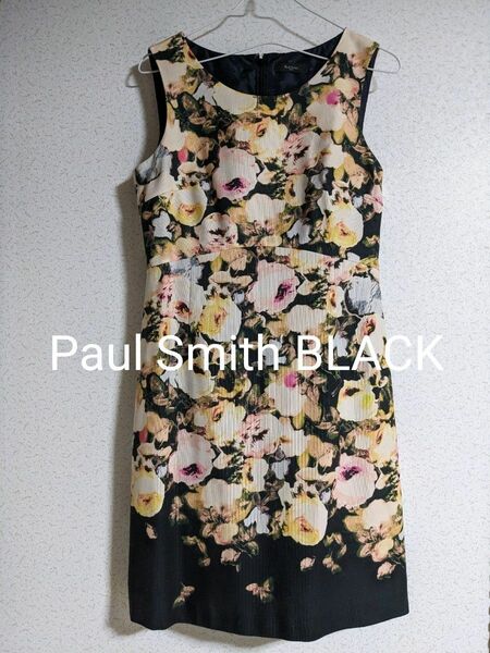 Paul Smith BLACK ポールスミス ブラック 花柄ワンピース ドレス ひざ丈 ノースリーブ Lサイズ