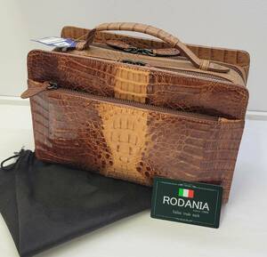 RODANIA　ロダニア　ダブルファスナー　セカンドバック　高級　ワニ革　イタリアンレザー　ブラウン