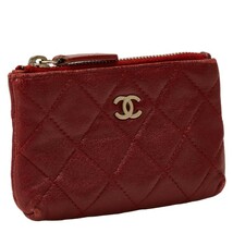 シャネル マトラッセ ココマーク コインケース 小銭入れ ワインレッド ラムスキン レザー レディース CHANEL 【中古】_画像2