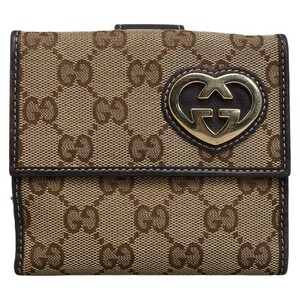 グッチ GGキャンバス ラブリーハート 二つ折り財布 245731 ベージュ ブラウン キャンバス レザー レディース GUCCI 【中古】