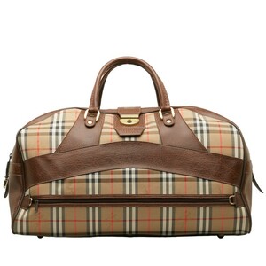 バーバリー ノバチェック シャドーホース ボストンバッグ 旅行用バッグ ベージュ ブラウン キャンバス レザー BURBERRY 【中古】