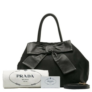 プラダ ロゴジャガード ハンドバッグ ショルダーバッグ 2WAY ブラック ナイロン レザー レディース PRADA 【中古】