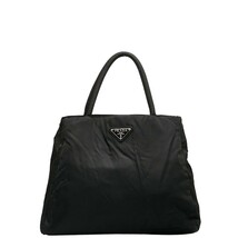 プラダ 三角ロゴプレート ハンドバッグ ブラック ナイロン レディース PRADA 【中古】_画像1