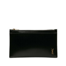 サンローラン タイニーモノグラム クラッチバッグ ビルポーチ ブラック ゴールド レザー レディース SAINT LAURENT 【中古】_画像1