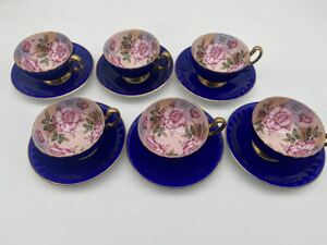 エインズレイ　AYNSLEY カップ ソーサー 6客セット　アンティーク 食器 コーヒーカップ ティーカップ　ブルー　ゴールド　ローズ　