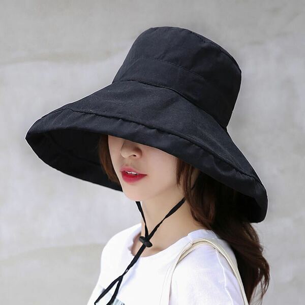 大人気バケットハット UVカット 帽子 つば広 日焼け対策 夏 紫外線対策　ブラック　黒
