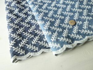 現品！★閉店在庫処分★blue2ｍ難&navy2.2m2色 計4.2ｍ★ダンガリー スカラップ刺繍 navy&blue★