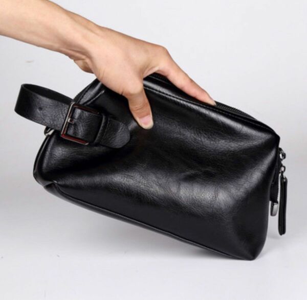 セカンド バック バッグ PUレザー 黒 ブラック 軽量 クラッチ鞄 ビジネスブラック メンズ