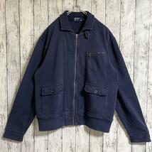 90's Ralph Lauren ラルフローレン スポーツジャケット スポジャケ 紺 ネイビー XL スウェット地 90年代ヴィンテージ US古着 HTK3314_画像2