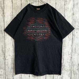 00's HARLEY DAVIDSON ハーレーダビッドソン Tシャツ ハーレーT 黒 ブラック L バーアンドシールド Y2K 古着 アメカジ HTK3343