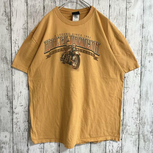 00's HARLEY DAVIDSON ハーレーダビッドソン Tシャツ ハーレーT 金茶 XL トナカイ Y2K US古着 アメカジ HTK3360