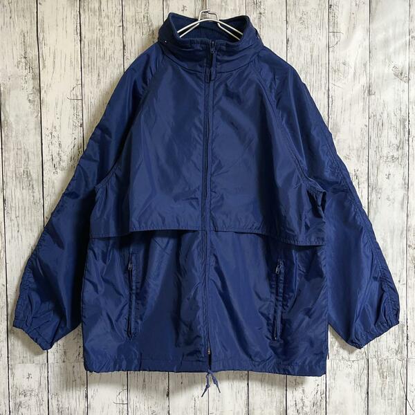 80's Eddie Bauer エディーバウアー ナイロンジャケット L 紺 ネイビー 黒タグ USA製 アメリカ製 80年代ヴィンテージ US古着 HTK3397