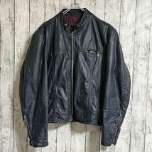 60's Sears シアーズ レザー シングルライダース 紺系 XL ライトニングジップ 本革 60年代ヴィンテージ US古着 アメカジ HTK3458_画像1