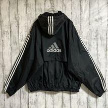 90's adidas アディダス ナイロンジャケット 黒 ブラック 2XL US古着 90年代ヴィンテージ アメカジ ビッグサイズ ワンポイント HTK3523_画像3