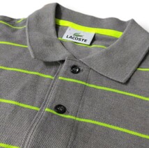 【超希少カラー】【大きいサイズ】LACOSTE　ラコステ　グレー×ネオングリーン　ストライプ　ボーダー　日本製　鹿の子　ポロシャツ_画像5