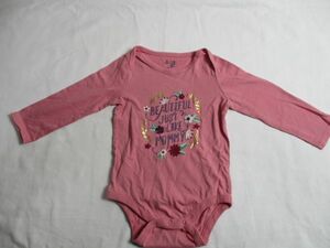 BF540【baby Gap・ギャップ】プリント　長袖　ショートオール　女児　淡橙　80